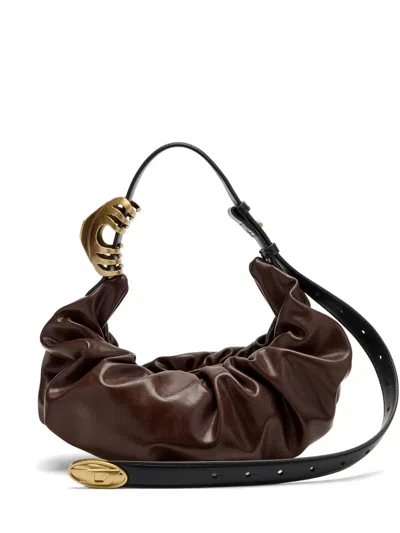 Diesel Grab-d L-large Scrunched Hobo Bag In Shiny Pu In Brown