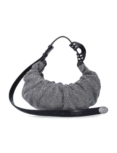 Diesel Grab-d Small Crystal Denim Hobo Bag In Silver