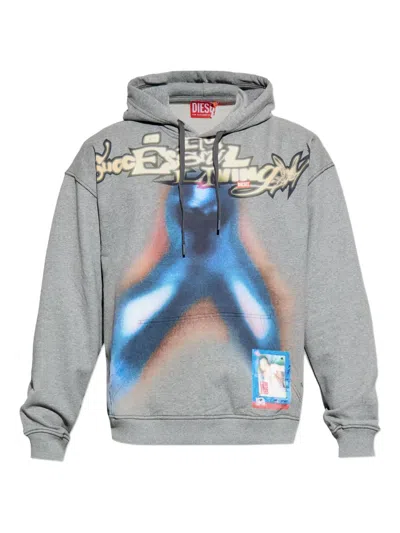 Diesel Long Sleeve Crew Neck Graphic T Shirt In Gray