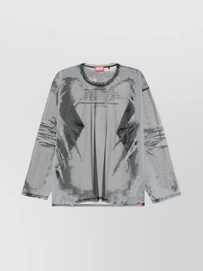 Diesel Graphic Long Sleeve T-shirt Print In Gray