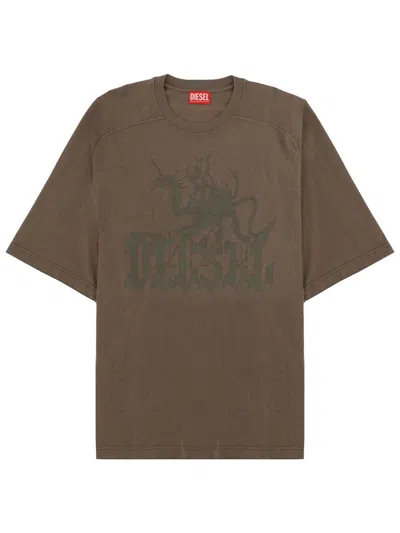 Diesel Logo-graphic Cotton-hemp Blend T-shirt In Brown