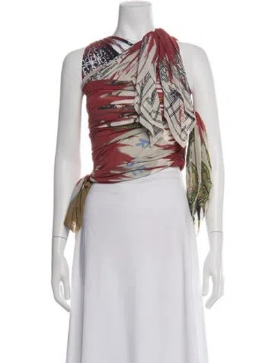 Pre-owned Diesel Graphic Print Asymmetrical Top In White