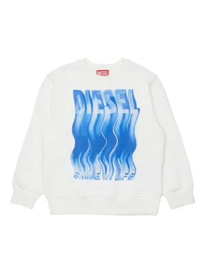 Diesel Kids' Graphic-print Crew-neck Sweatshirt In White