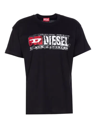 Diesel Crewneck T-shirt Graphic Print In Black