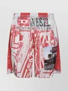 Diesel Graphic Print Elastic Waistband Shorts With Back Pocket In White