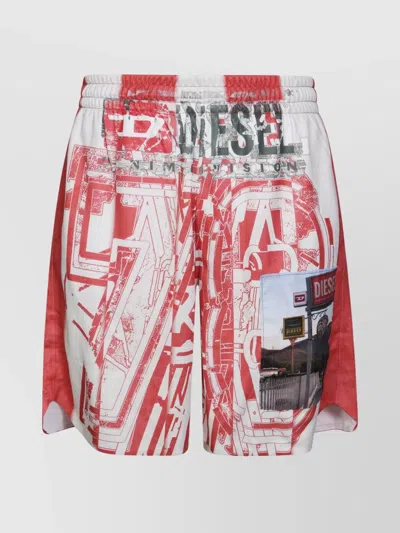Diesel Striped Shorts With Photo Patches In Multi