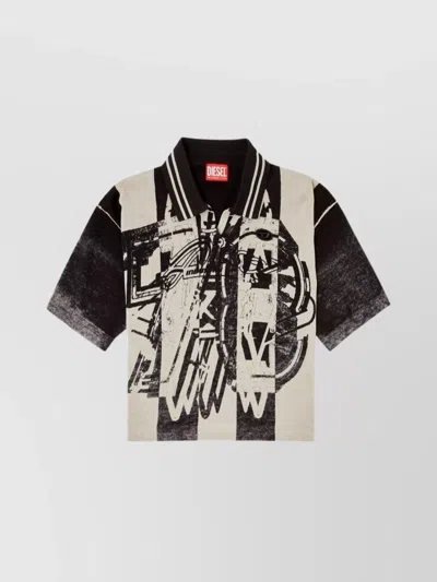 Diesel Graphic Print Polo Collar Short Sleeve Sweater In White