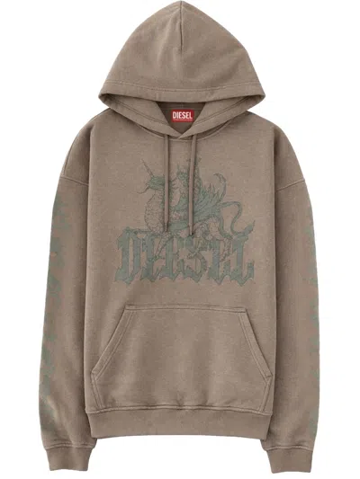 Diesel Graphic Print Pullover Hoodie In Brown