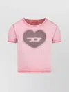 Diesel Graphic Print Ribbed Neckline Round Neck In Pink