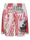 Diesel Striped Shorts With Photo Patches In Multi