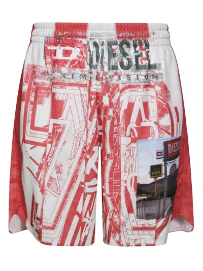 Diesel Striped Shorts With Photo Patches In Multi