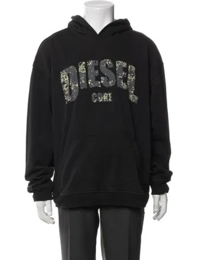 Pre-owned Diesel Graphic Print V-neck Hoodie In Black