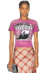 Diesel Striped Logo-print T-shirt In Berry & Red