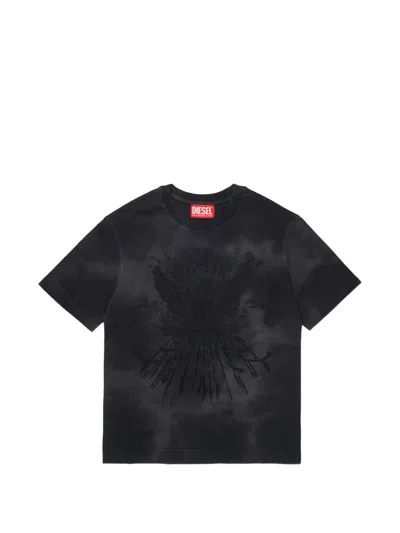 Diesel Kids' 그래픽 프린트 코튼 티셔츠 In Black