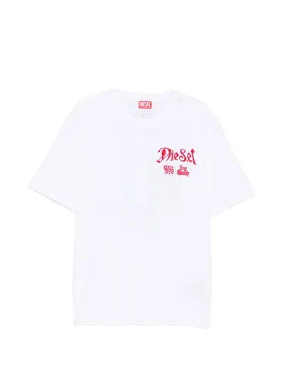 Diesel Crew Neck T-shirt With Flocked Chest Logo And Flocked Back Print In Multi