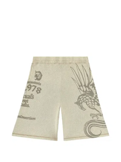 Diesel Graphic-print Elasticated-waistband Cotton Shorts In Neutral