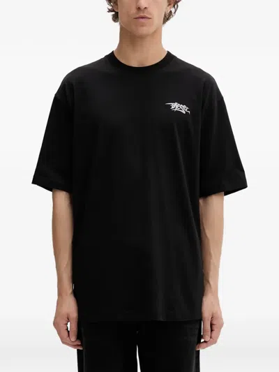 Diesel Graphic-print Logo-embroidered T-shirt In Black