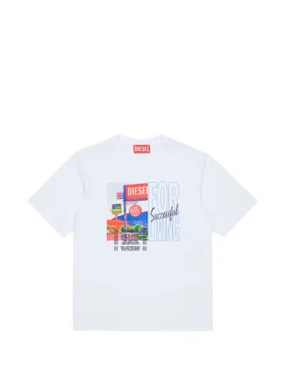 Diesel Kids' Graphic-print Logo-print T-shirt In White