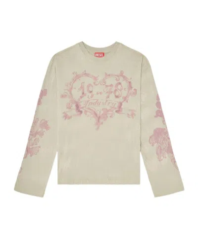 Diesel Cotton Long-sleeve T-shirt With Graphic Print In Gray