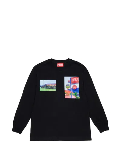 Diesel Kids' Graphic-print Long-sleeve T-shirt In Black