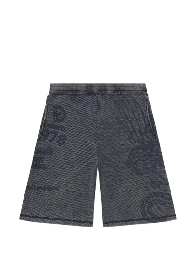 Diesel Graphic-print Shorts In Gray