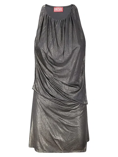 Diesel Graphite Mini Dress With Gold Accents In Gray