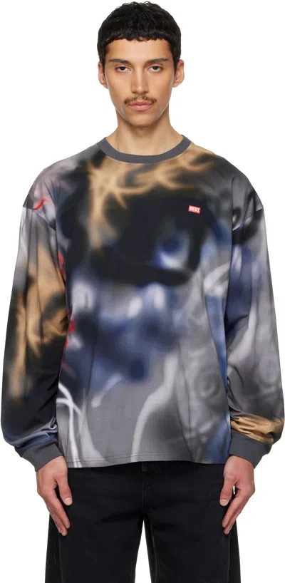 Diesel Gray & Black T-boxt-ls-v4 T-shirt In Multi