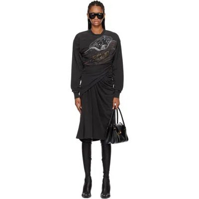 Diesel Gray Concert Graphics Sweatshirt Midi Dress In Black