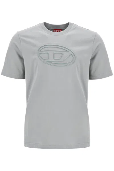 DIESEL GRAY COTTON T-SHIRT WITH RAISED LOGO