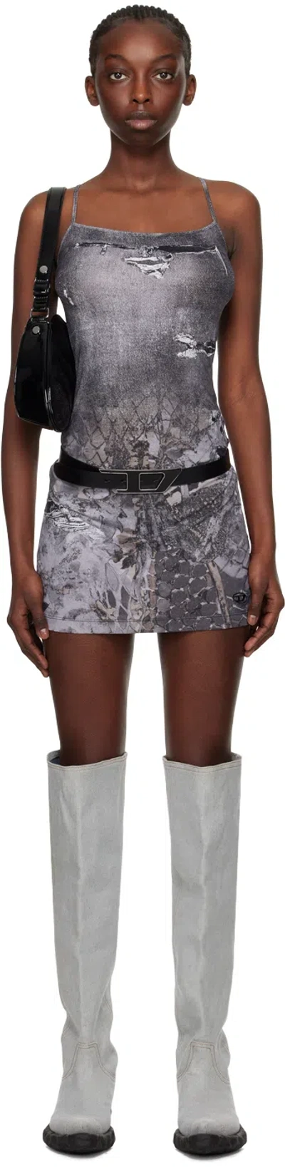 Diesel D-hoppyn Denim-print Minidress In 2
