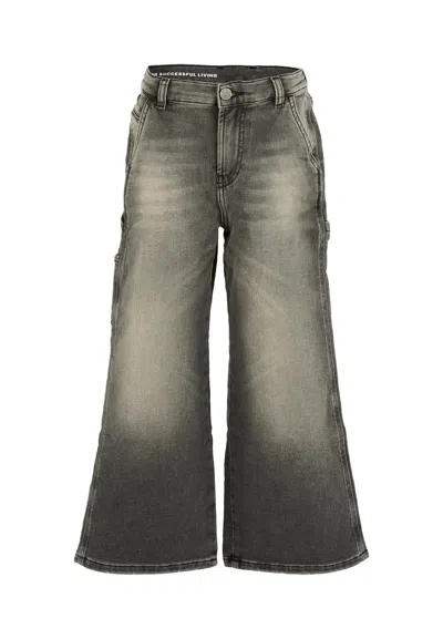 Diesel Kids' Gray Jeans For Girl With Logo Patch