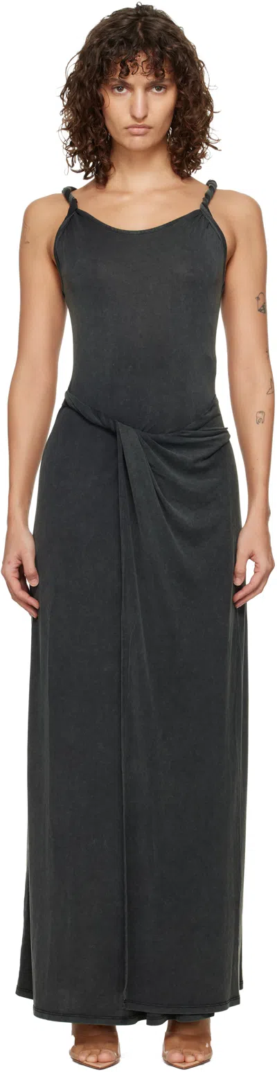 Diesel Gray Jersey Twisted Details Maxi Dress In Black