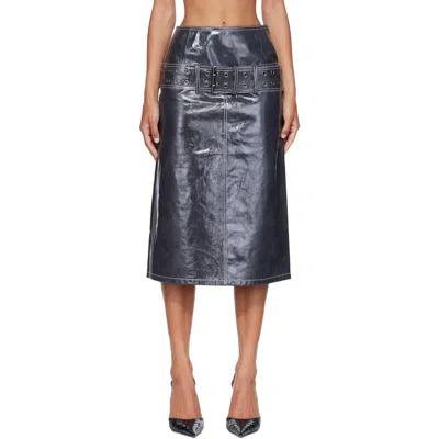 Diesel Gray Patent Leather Midi Skirt In Blue