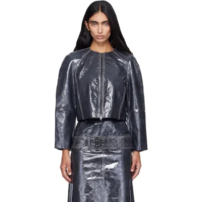 Diesel Gray Patent-leather Cocoon Sleeve Jacket In Blue