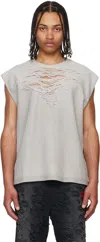 Diesel Crew Neck Distressed Sleeveless Vest In 028 Pale/grey