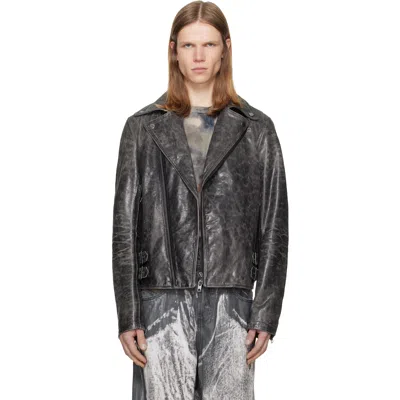 Diesel Gray Treated Leather Biker Jacket In Multi