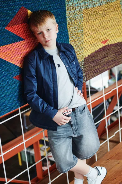 Diesel Kids' Gray Washed-effect Denim Shorts In Blue