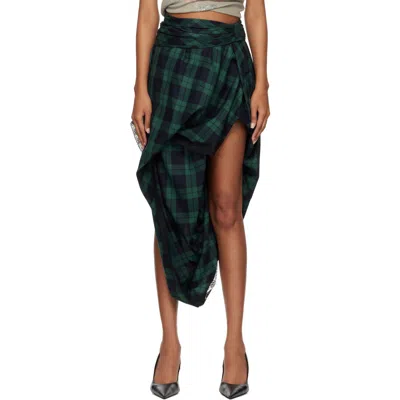 Diesel Draped Tartan Midi Skirt With Lace Trim In Multi