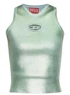 Diesel Pastel Green Stretch Viscose Blend Top In White