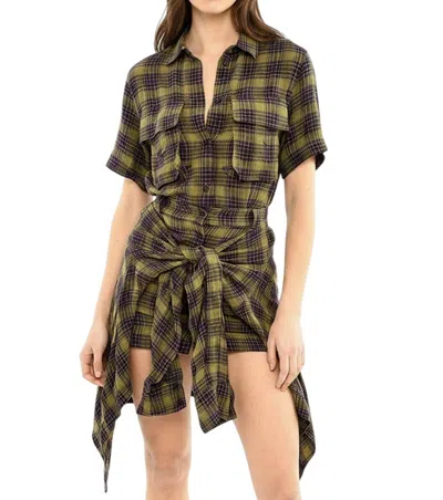 Diesel Green Checks Shirt Collar Mini Dress In Multi
