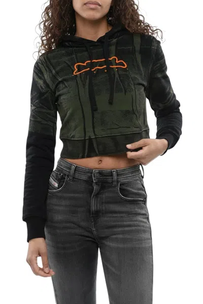 Diesel Green Printed Hood Sweatshirt In Black