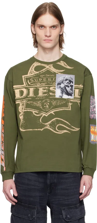 Diesel Green T-boxt-ls-slits-r5 T-shirt In Olive/green