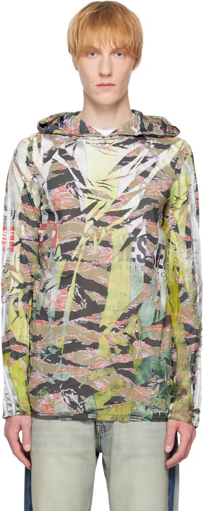 Diesel Camo Hooded Top With Cracked Over-print In Multicolor