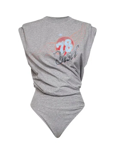 Diesel Grey Cotton Jersey T-noby Printed Bodysuit In Gray