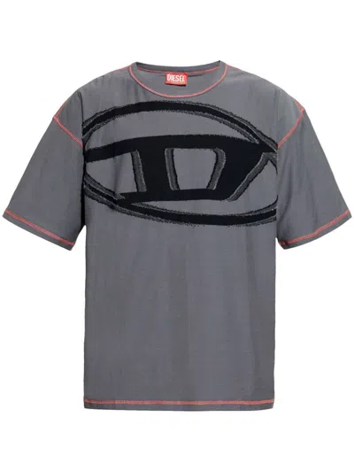 Diesel Grey T-shirt With Oversized Logo And Contrasting Stitching