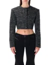 Diesel Cropped Tweed Jacket Long Sleeves In Gray