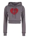 Diesel Grey Cropped Hoodie With Drawstring Hood And Rhinestoned Heart On The Front In Cotton Woman In Gray