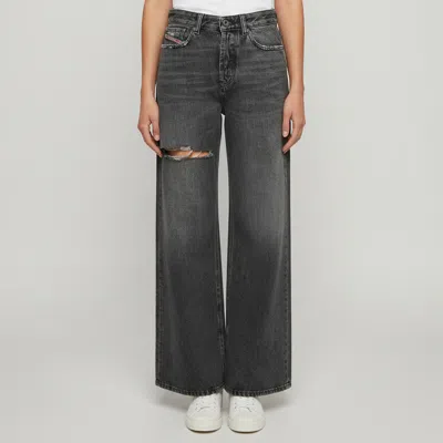 Pre-owned Diesel Grey Denim Distressed Wide Leg Jeans M /waist 28" In Gray