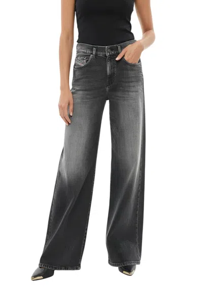 Diesel Grey Flared High Rise Jeans In Black
