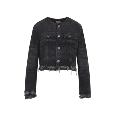DIESEL GREY FRAYED DENIM JACKET